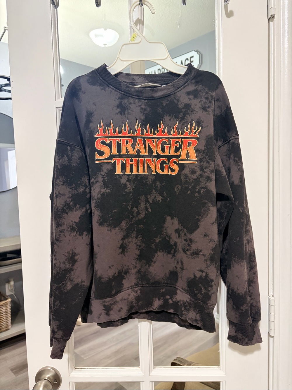 H&M Black Tie-Dye Stranger Things Sweatshirt with Orange Logo
